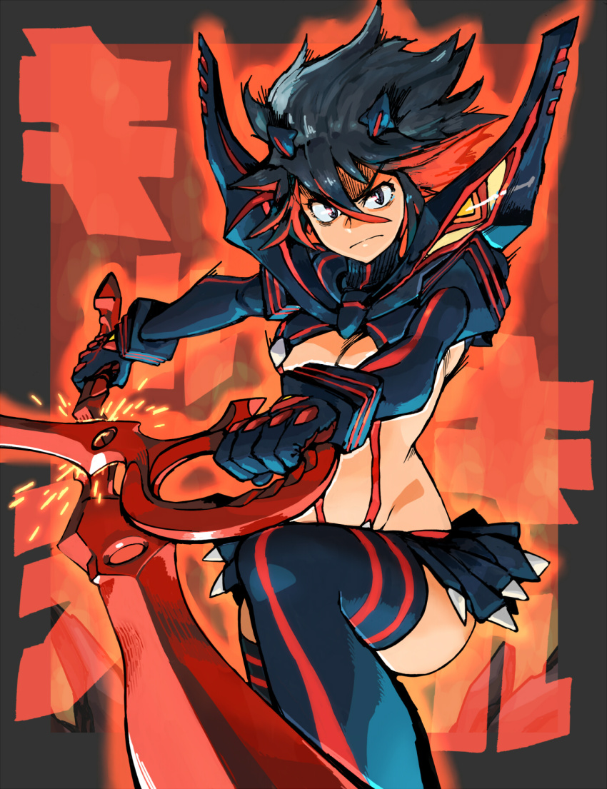 10s, 1girl, black_hair, breasts, dual_wielding, female_focus, go-gyan-sun, highres