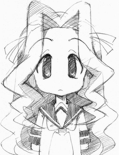 00s, gofu, greyscale, kasugano_nene, monochrome, potemayo, sketch, solo