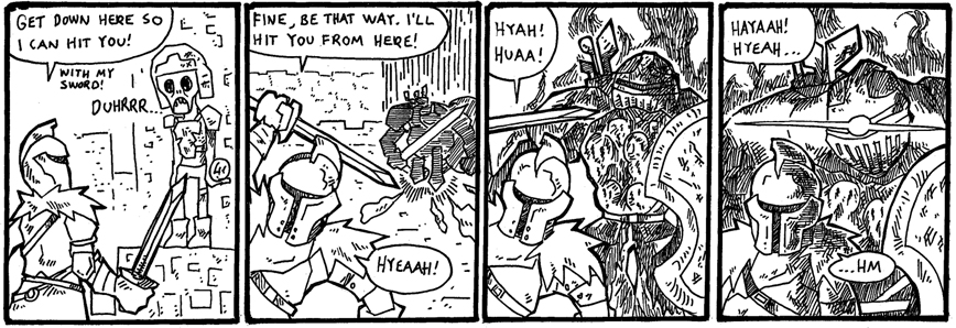 armor, comic, dark_souls_(series), dark_souls_i, dark_souls_ii, english_text, faraam_armor, glowing, glowing_eye, greyscale, helm, helmet, impending_doom, monochrome, multiple_boys, setz, shield, spoilers, sword, the_pursuer, undead_hero_(dark_souls_2), weapon, you_gonna_get_raped