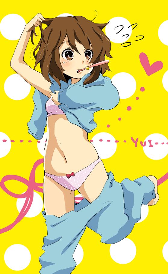 brown_eyes, brown_hair, chisuke, hirasawa_yui, k-on!, pajamas, solo, toothbrush, underwear