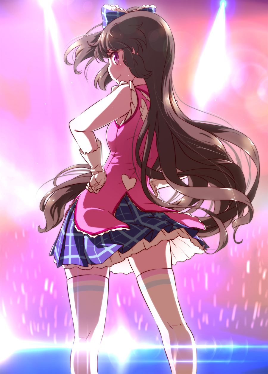 10s, 1girl, blush, bow, female_focus, from_behind, ginyuuin_serika, gloves