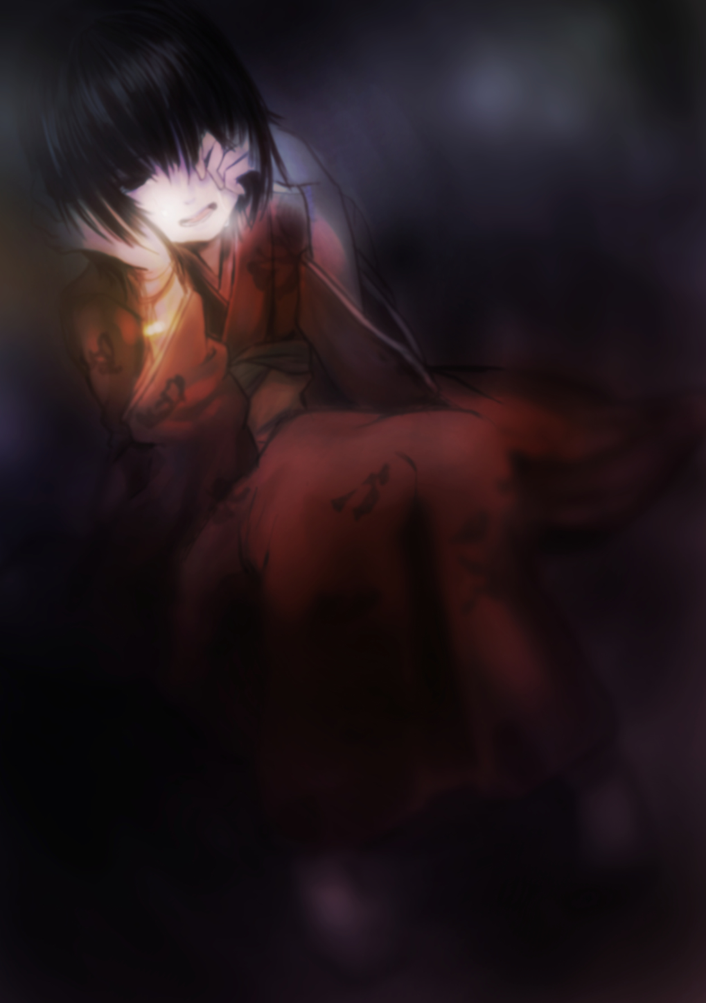 1girl, black_hair, brown_eyes, darkness, fatal_frame, fatal_frame_ii:_crimson_butterfly, female_focus, gauss_<bokashi