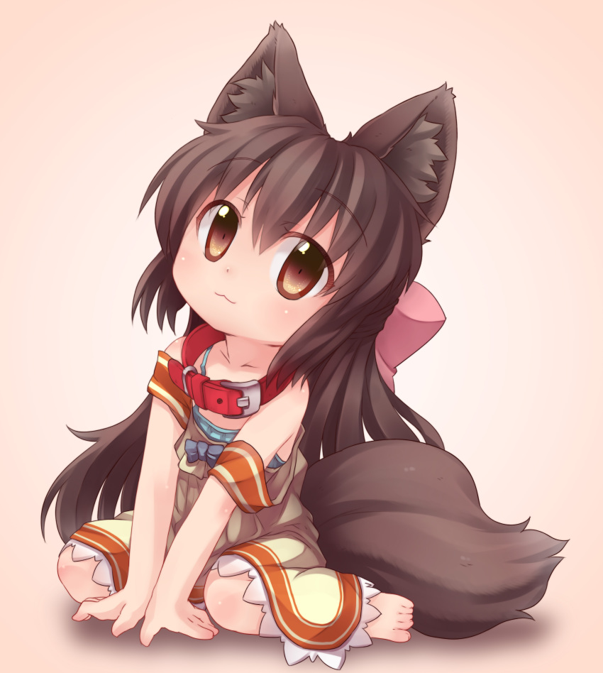 1girl, absurdres, animal_ears, borrowed_character, bow, brown_eyes, brown_hair, collar