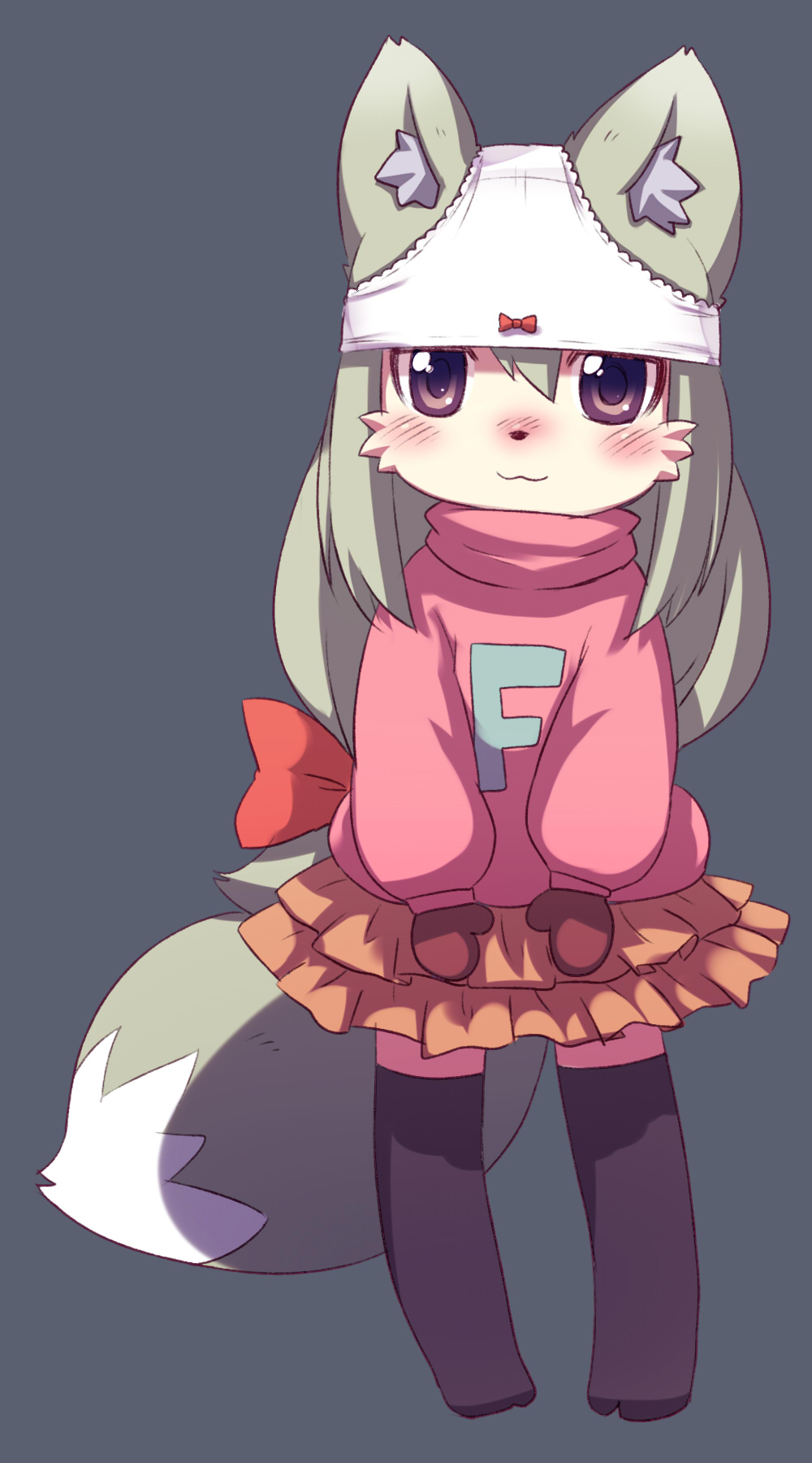 1girl, animal_ears, black_thighhighs, blush, female_focus, furry, furry_female, green_hair