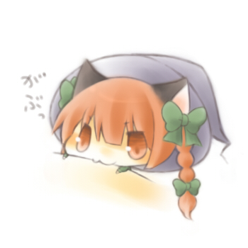 1girl, animal_ears, braid, cat_ears, chibi, kaenbyou_rin, long_hair, lowres