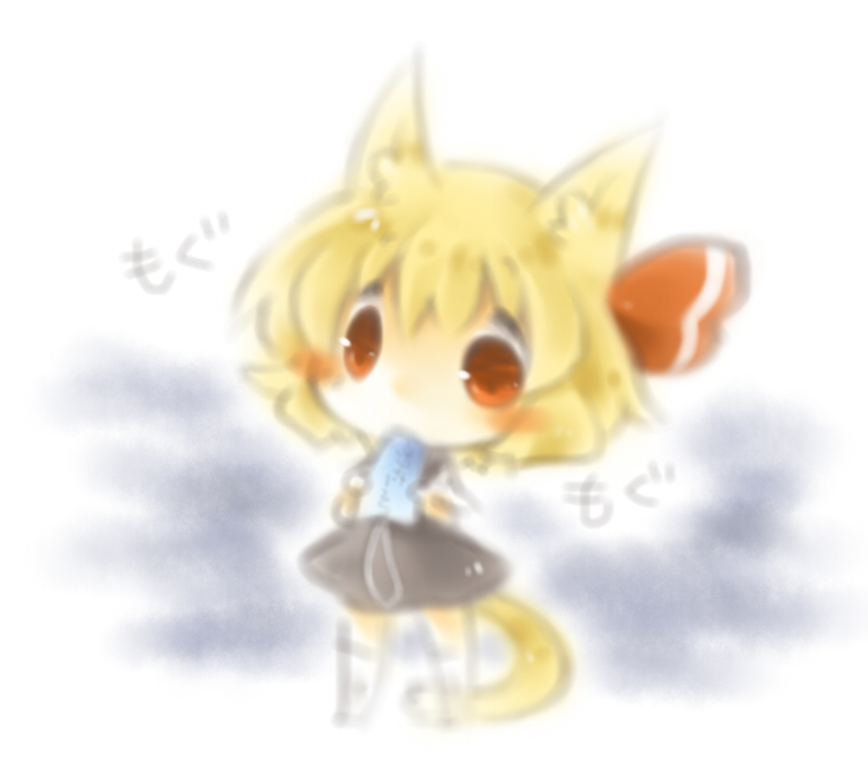 1girl, animal_ears, blonde_hair, blush, cat_ears, cat_tail, chibi, ear_tag