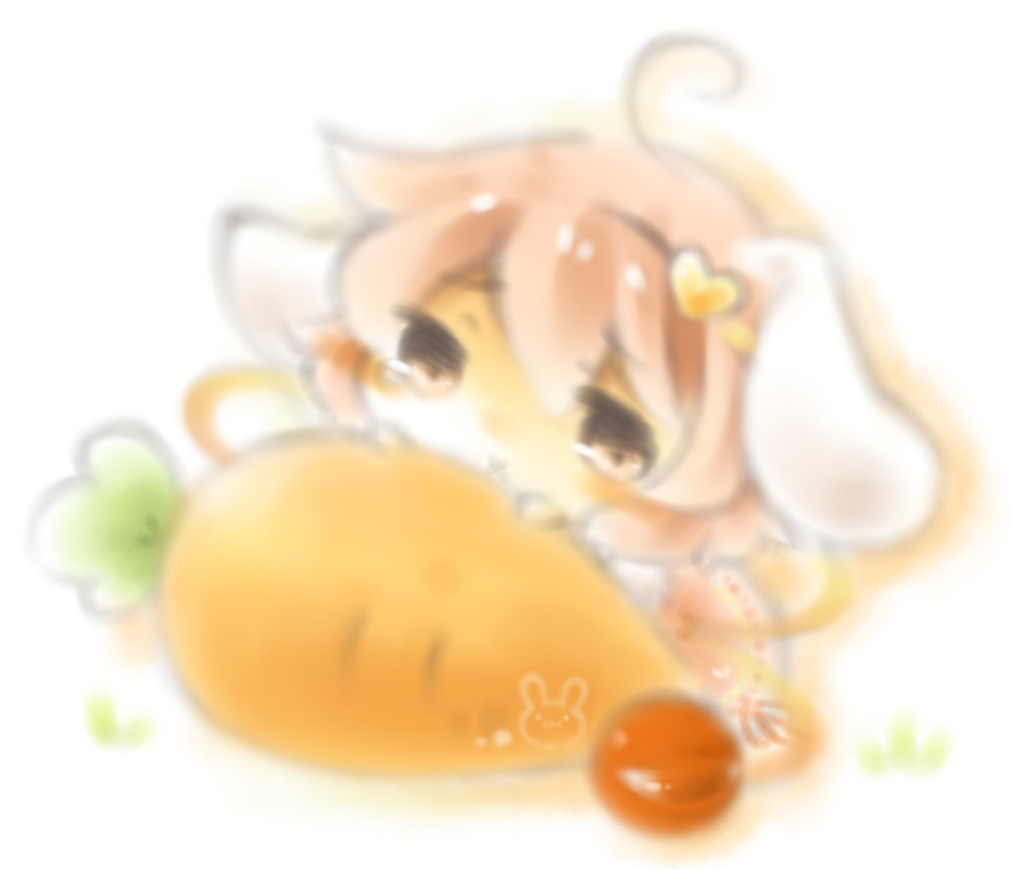 1girl, x_mouth, animal_ears, rabbit_ears, carrot, chibi, hairband, heart