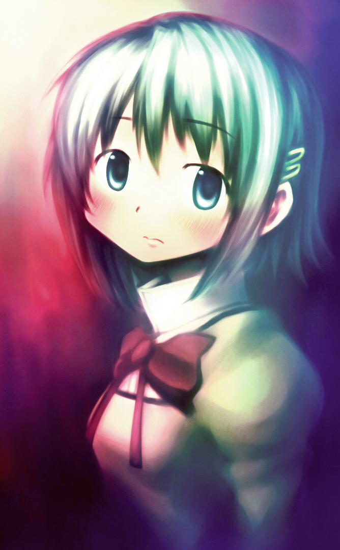 10s, 1girl, blue_eyes, blue_hair, blush, female_focus, hair_ornament, hairclip