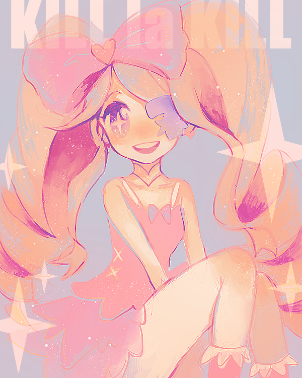 +_+, 10s, 1girl, big_hair, blonde_hair, bow, dress, drill_hair