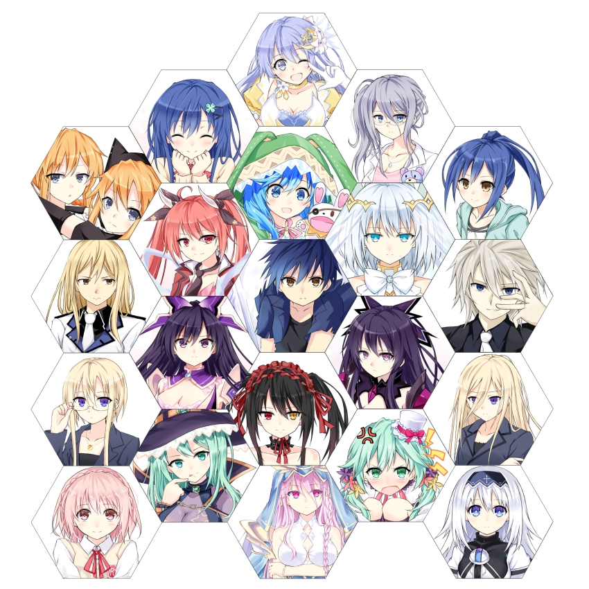 10s, 3boys, 6+girls, absurdres, arusu_maria, bags_under_eyes, crossdressing, date_a_live, date_a_live:_arusu_install, date_a_live:_rinne_utopia, dual_persona, ellen_mira_mathers, everyone, highres, himekawa_yoshino, itsuka_kotori, itsuka_shido, itsuka_shiori, izayoi_miku, kannazuki_kyouhei, karen_nora_mathers, kyouno_natsumi, kyouno_natsumi_(adult), multiple_boys, multiple_girls, murasame_reine, siblings, sir_isaac_ray_peram_westcott, sisters, sonogami_rinne, spoilers, takamiya_mana, tobiichi_origami, tokisaki_kurumi, trap, twins, upper_body, whitel_(zou_tukasaki), yamai_kaguya, yamai_yuzuru, yatogami_tohka, yatogami_tohka_(true_form), yoshinon