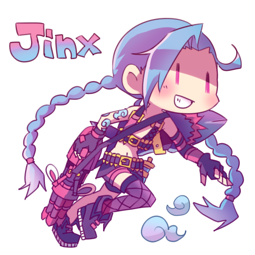 character_name, chibi, jinx_(league_of_legends), league_of_legends, lowres, shimatta, solo, tagme