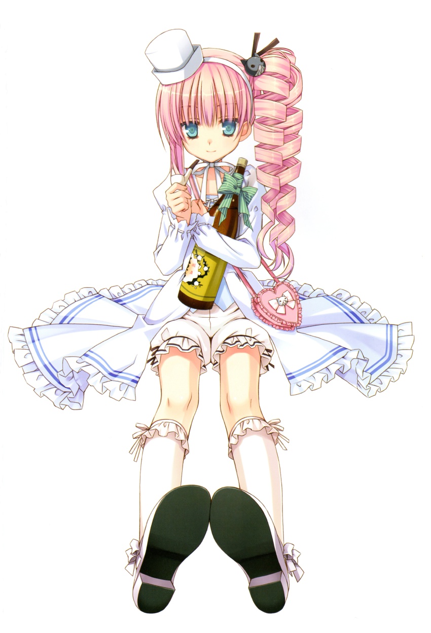 10s, 1girl, absurdres, alcohol, bloomers, blue_eyes, bobby_socks, bottle