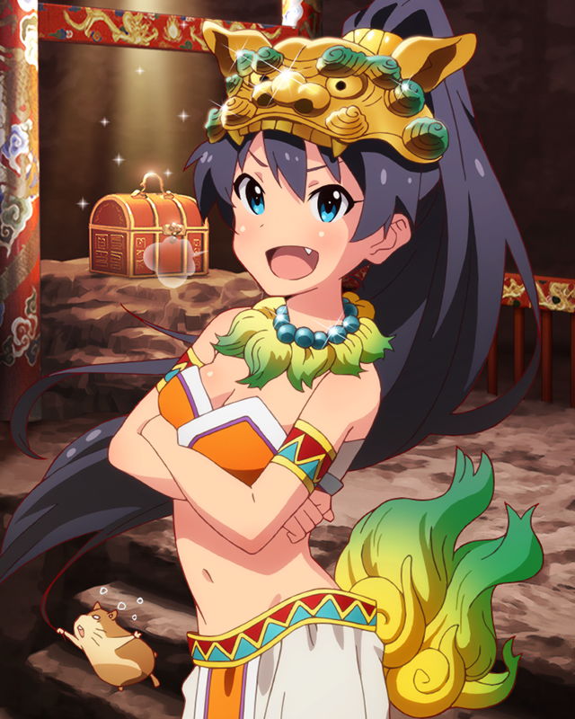 >:d, 10s, 1girl, :d, animal_ears, black_hair, blue_eyes, crossed_arms