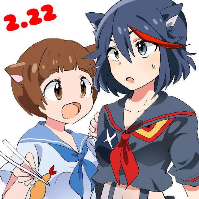 10s, 2girls, animal_ears, bad_id, bad_pixiv_id, black_hair, blue_eyes, brown_eyes