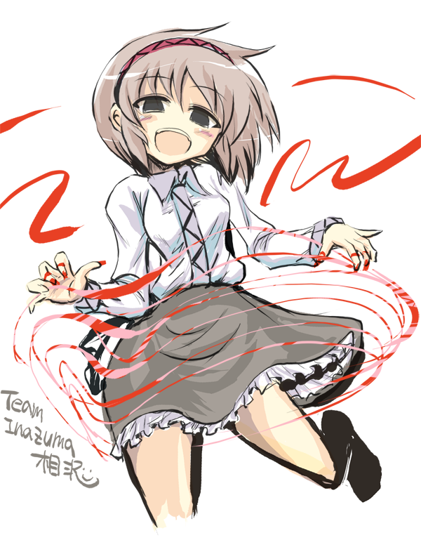 1girl, aizawa_(teaminazuma), bad_id, bad_pixiv_id, brown_hair, female_focus, hairband, instrument