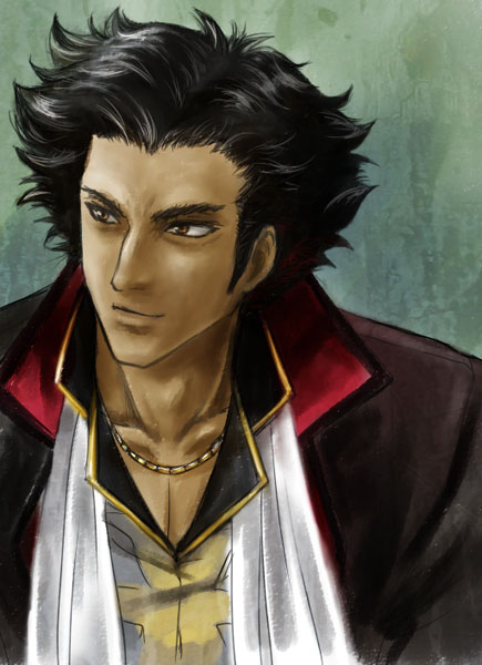 1boy, black_hair, brown_eyes, gundam, gundam_08th_ms_team, military, military_uniform, solo