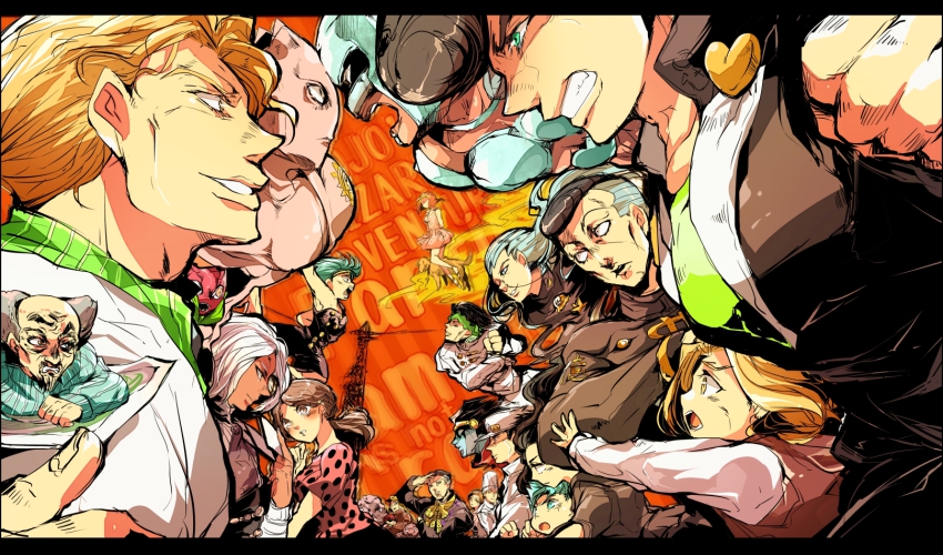 3girls, 6+boys, colorized, crazy_diamond, diamond_wa_kudakenai, everyone, fungami_yuya, gakuran