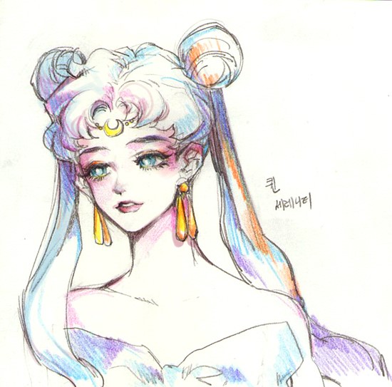 1girl, akame_(chokydaum), bare_shoulders, bishoujo_senshi_sailor_moon, bishoujo_senshi_sailor_moon_(first_season), blue_eyes, chokydaum, circlet