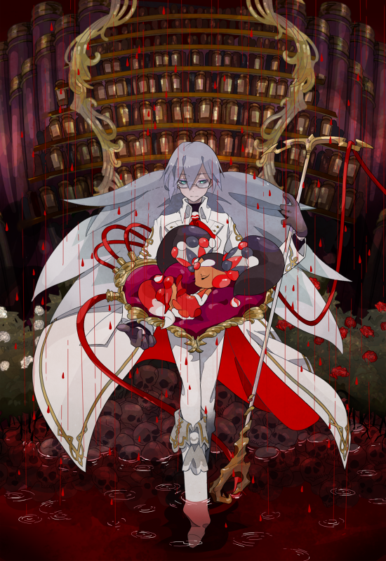 1boy, 1girl, aqua_eyes, black_hair, blood, bravely_default:_flying_fairy, bravely_default_(series), carrying