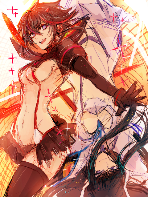 10s, 2girls, black_hair, breasts, iriya_(lonesome), iriya_kun, junketsu, kill_la_kill