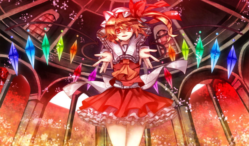 1girl, aru16, ascot, blonde_hair, bow, female_focus, flandre_scarlet, frills