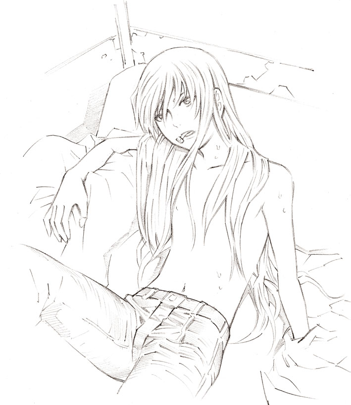 1boy, bolt_crank, eat-man, male_focus, monochrome, sketch, solo, white_background