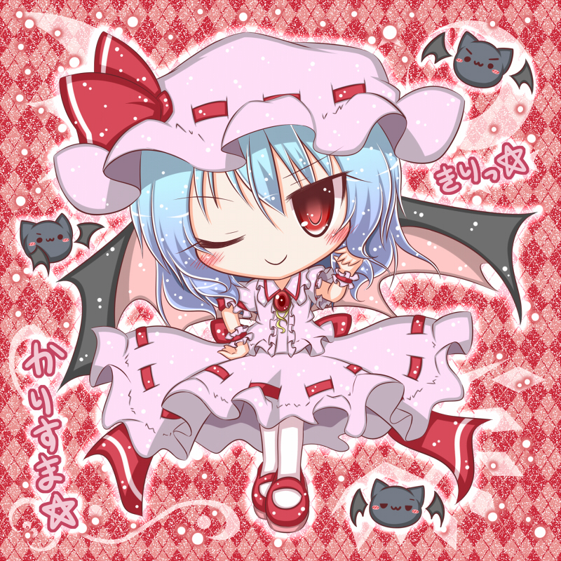 1girl, :3, bat_wings, black_cat, blue_hair, blush, bow, cat