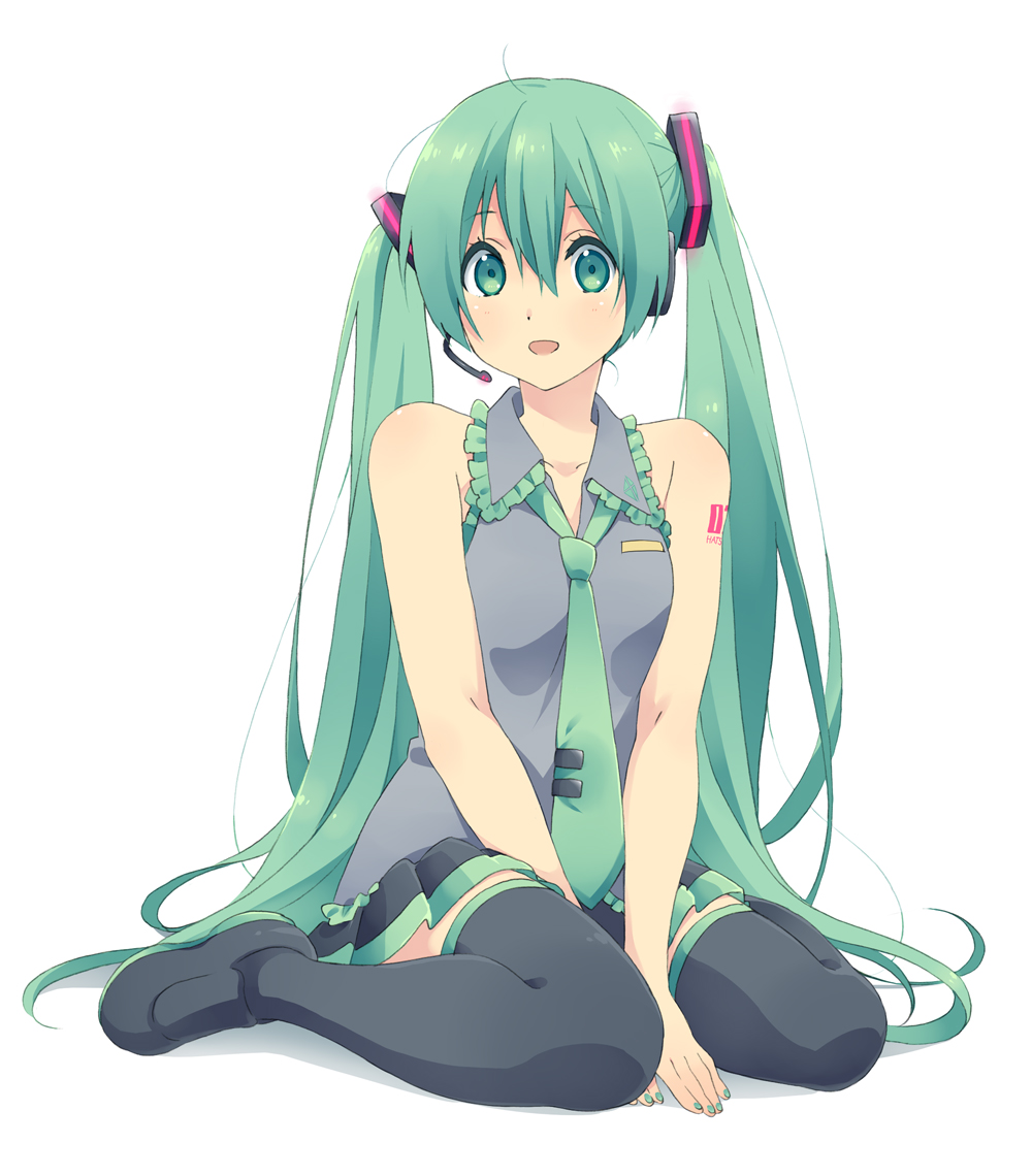 1girl, bad_id, bad_pixiv_id, bare_shoulders, female_focus, green_eyes, green_hair, green_nails