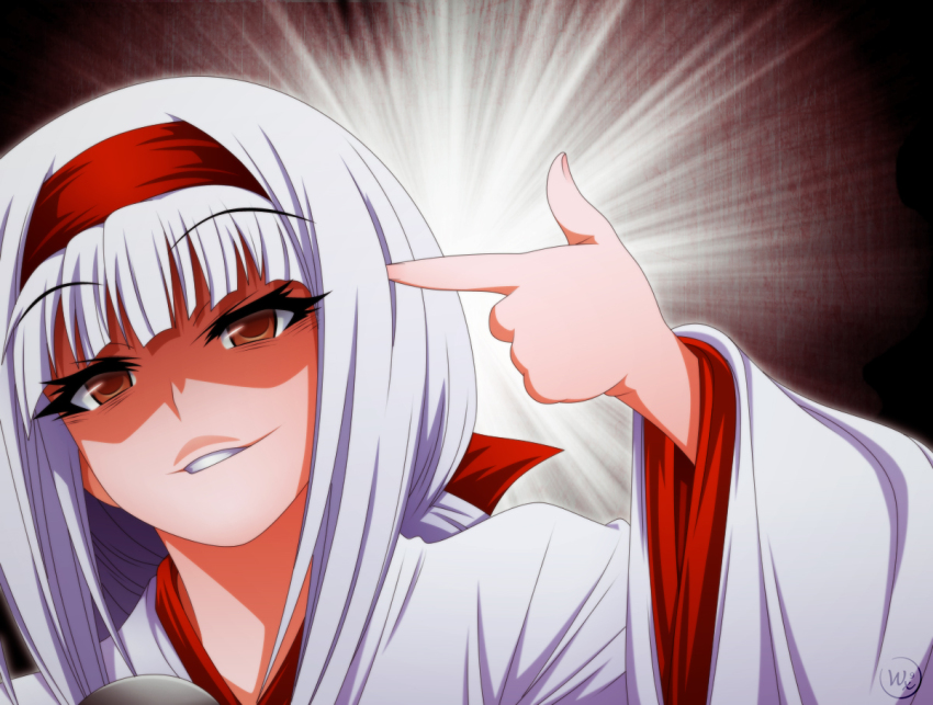 1girl, ajimu_najimi, akatsuki_akira, brown_eyes, colorized, eyelashes, female_focus, finger_gun