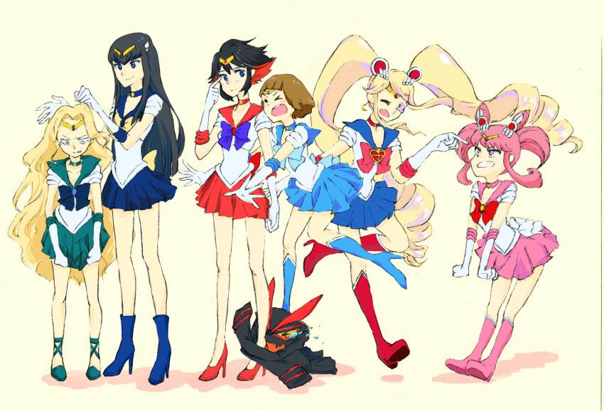 1boy, 5girls, absurdres, alternate_hairstyle, androgynous, bishoujo_senshi_sailor_moon, bishoujo_senshi_sailor_moon_s, black_hair