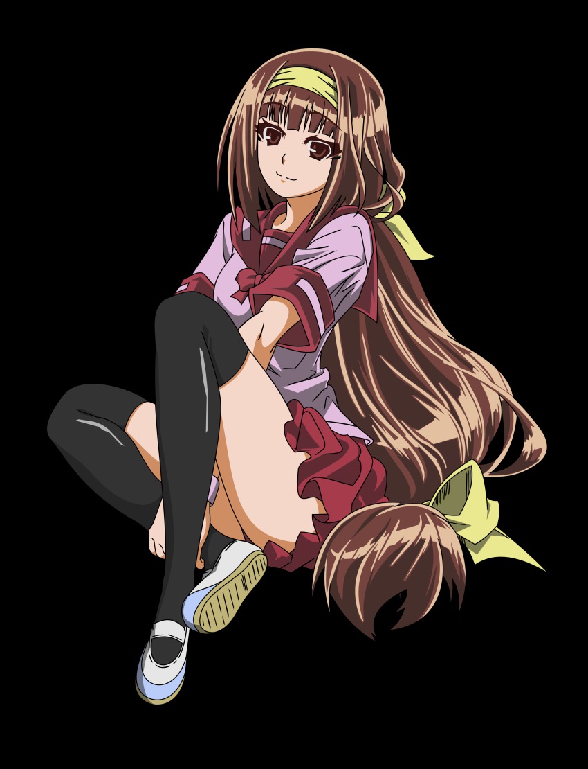 1girl, absurdres, ajimu_najimi, akatsuki_akira, black_thighhighs, bow, bowtie, brown_eyes