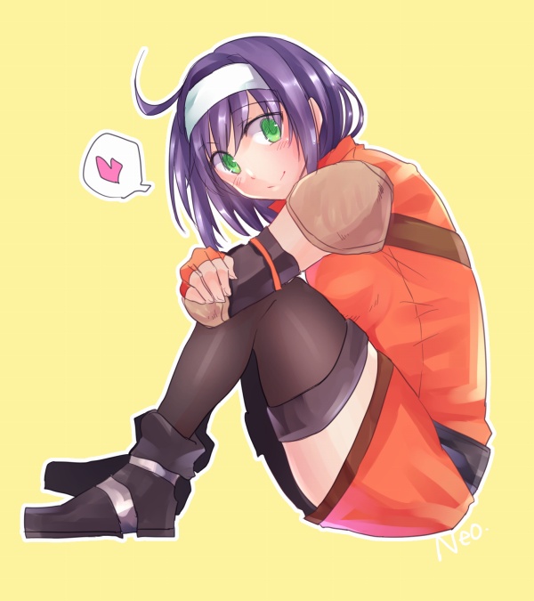 1girl, ahoge, belt, blue_hair, elbow_pads, female_focus, fingerless_gloves, fire_emblem