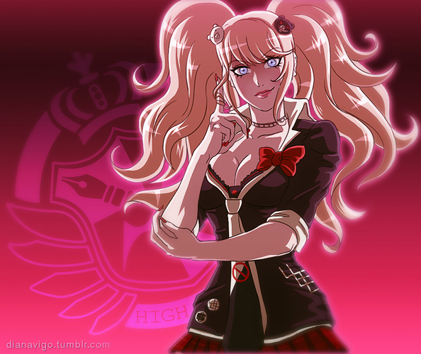 10s, 1girl, blonde_hair, blue_eyes, breasts, cleavage, danganronpa_(series), danganronpa:_trigger_happy_havoc