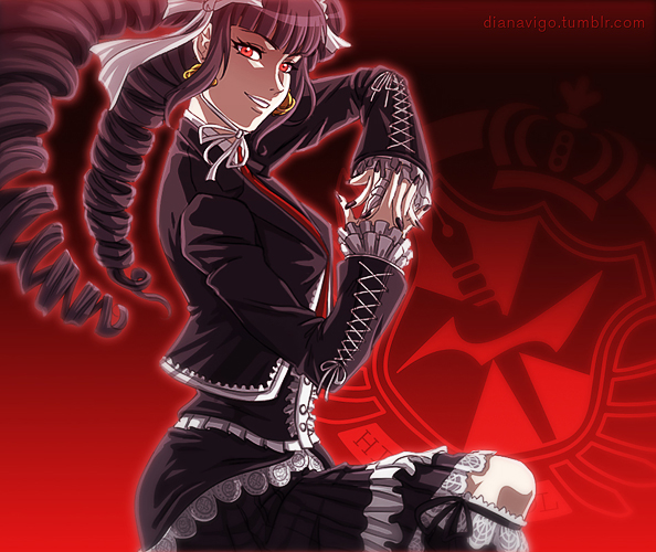 10s, 1girl, black_hair, celestia_ludenberg, claw_ring, danganronpa:_trigger_happy_havoc, danganronpa_(series), drill_hair