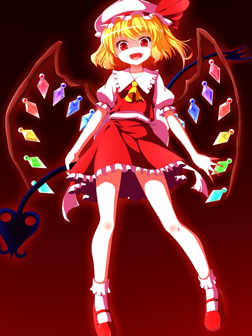 1girl, ascot, aura, avalondeduko, blonde_hair, dezuko_(dezuko_no_heya), female_focus, flandre_scarlet