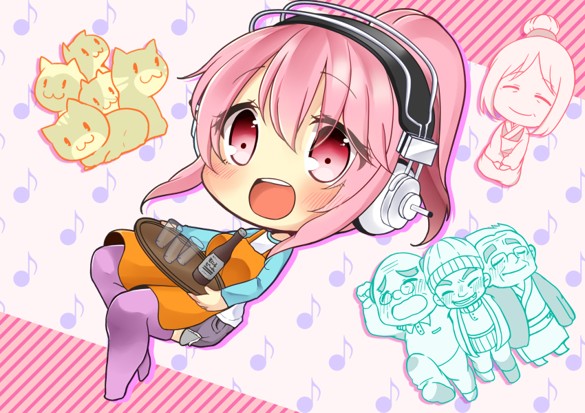 10s, 2girls, 3boys, absurdres, alcohol, alternate_hairstyle, beer, blush