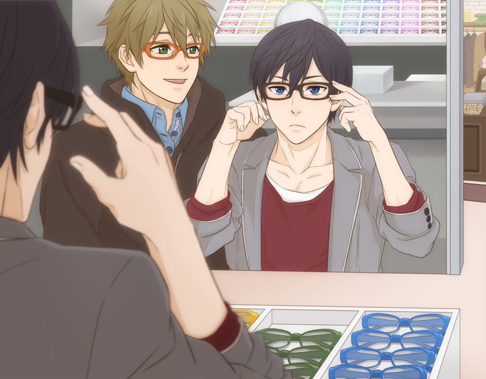 10s, 2boys, akatsubak1, bad_id, bad_pixiv_id, black-framed_eyewear, black_hair, blue_eyes