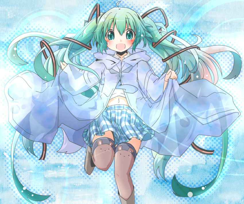 1girl, female_focus, green_eyes, green_hair, hair_ribbon, hatsune_miku, long_hair, matching_hair/eyes