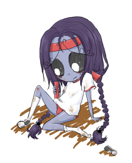 1girl, 4kaku3kaku, arm_support, black_sclera, black_shoes, braid, buruma, colored_sclera