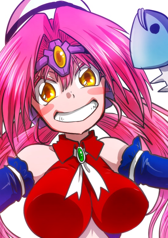 1girl, bad_id, bad_pixiv_id, bare_shoulders, blush_stickers, breasts, bun_cover, detached_sleeves