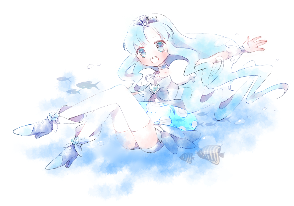 10s, 1girl, bad_id, bad_pixiv_id, blue_dress, blue_eyes, blue_hair, blush