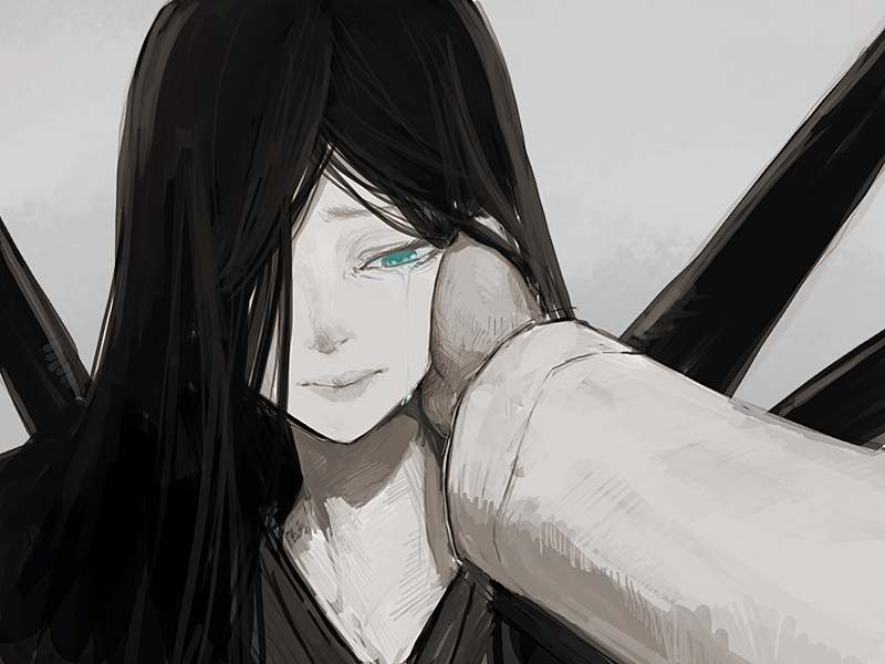 10s, 1girl, abyssal_ship, aqua_eyes, bad_id, bad_pixiv_id, black_hair, crying
