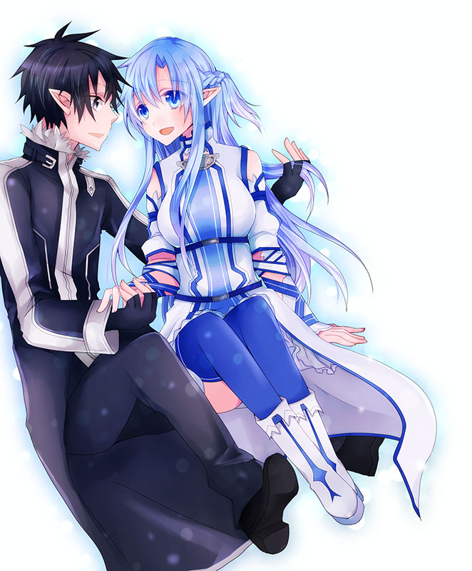 10s, 1boy, 1girl, asuna_(sao), asuna_(sao-alo), bad_id, bad_pixiv_id, black_eyes