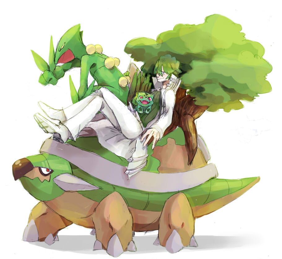 10s, 1boy, bulbasaur, colored_skin, crossover, gen_1_pokemon, gen_3_pokemon, gen_4_pokemon