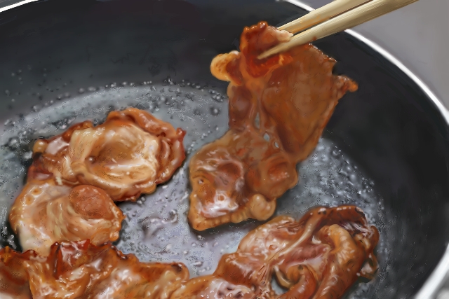 chopsticks, cooking, food, food_focus, frying_pan, kya4, meat, no_humans