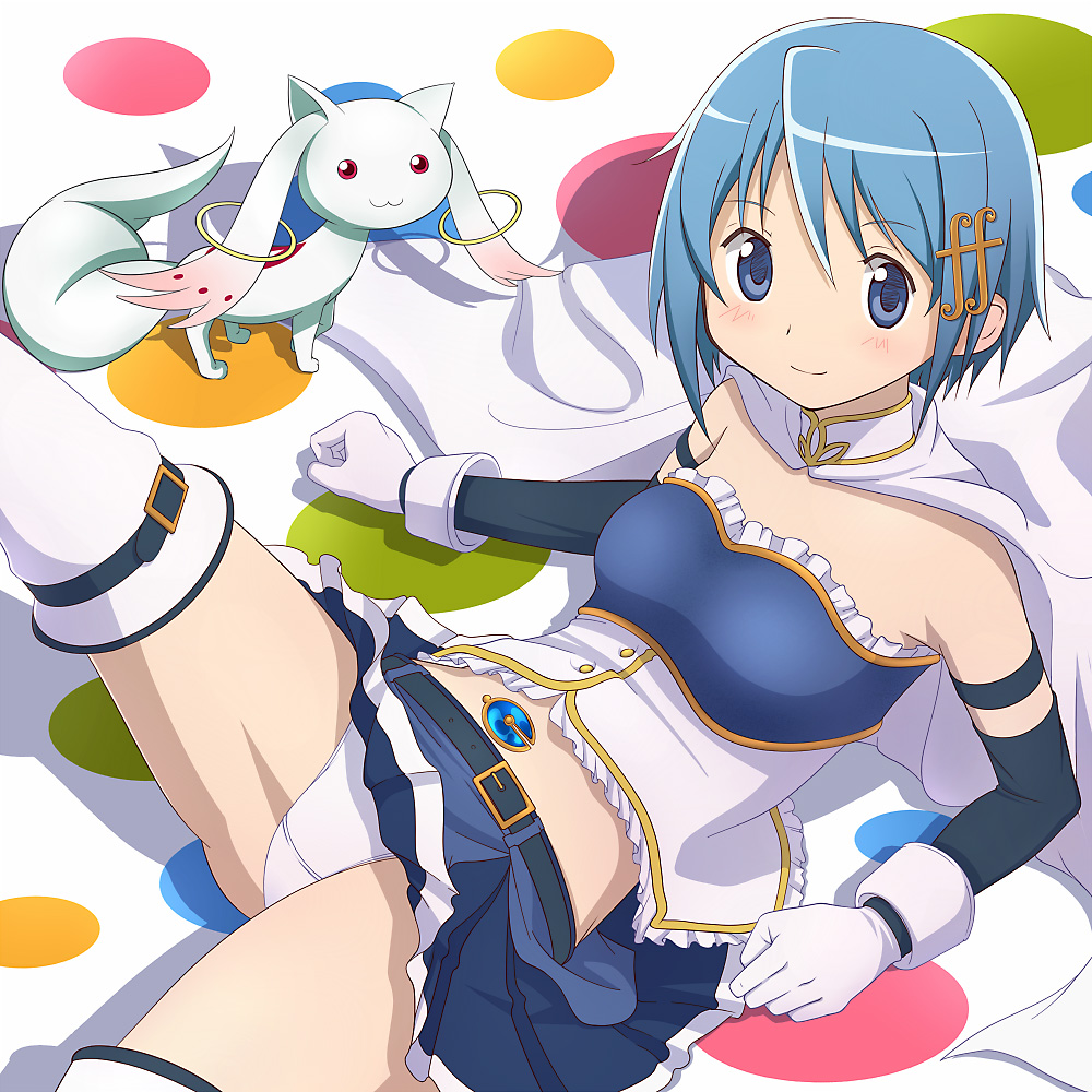 10s, 1girl, armband, blue_eyes, blue_hair, cape, fortissimo, gloves