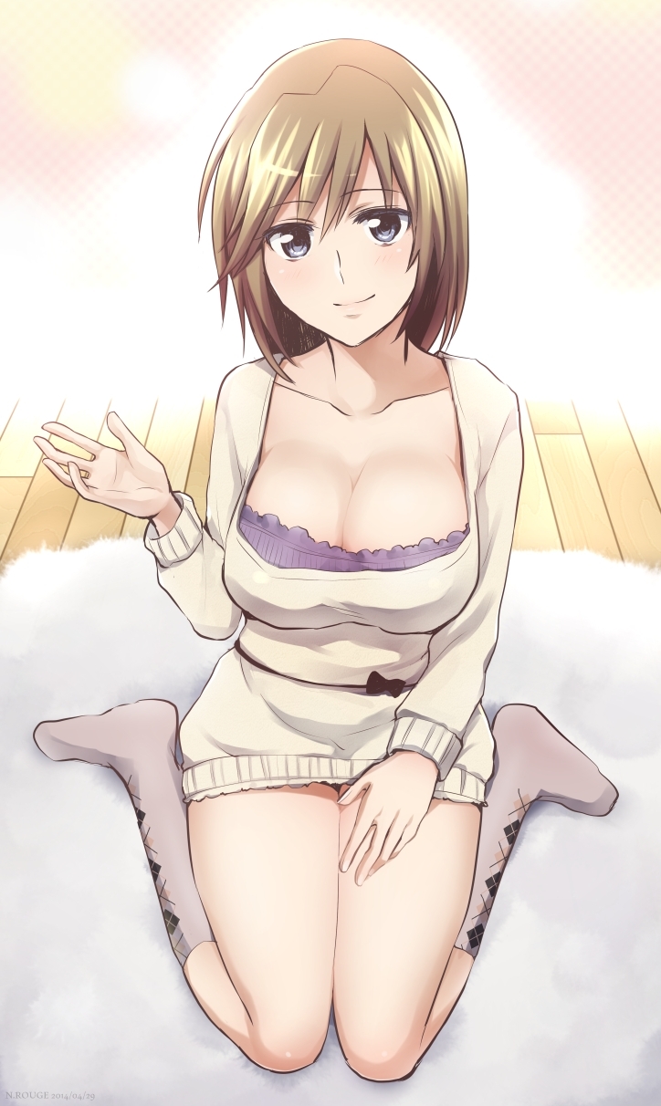 1girl, artist_name, bad_id, bad_pixiv_id, blush, bow, breasts, brown_hair