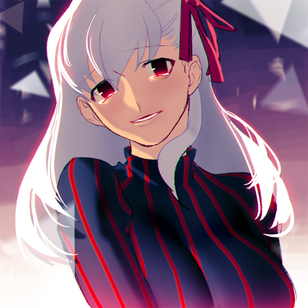 1girl, bad_id, bad_pixiv_id, dark_persona, dark_sakura, fate/stay_night, fate_(series), female_focus, hair_ribbon, kinkan_(rerorero_o), long_hair, matou_sakura, red_eyes, ribbon, solo, tears, turtleneck, white_hair