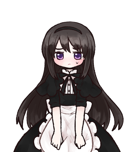 10s, 1girl, akemi_homura, black_hair, blush, chibi, dress, fc_(efushii)