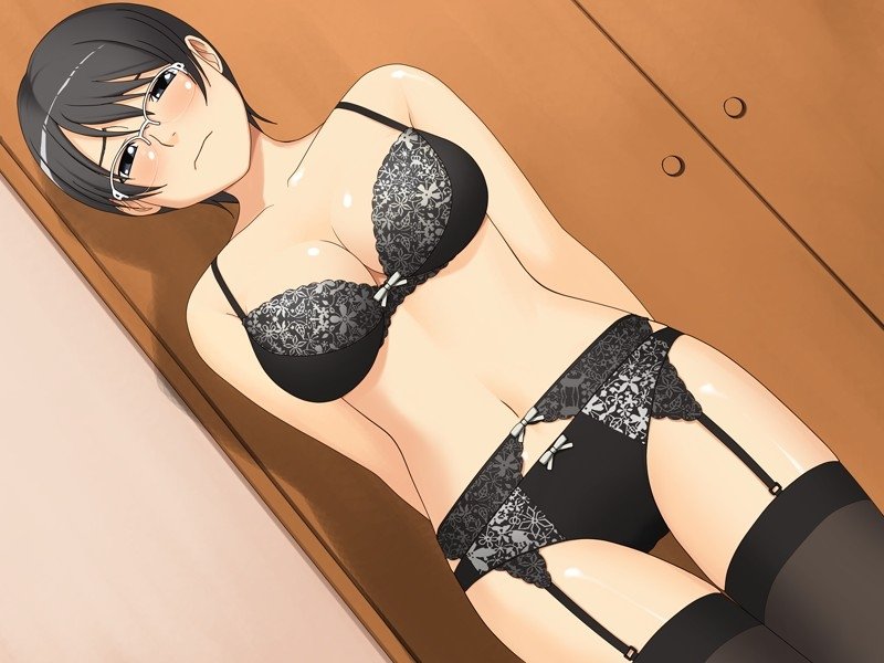 1girl, against_wall, arms_behind_back, artist_request, black_bra, black_eyes, black_hair, black_panties